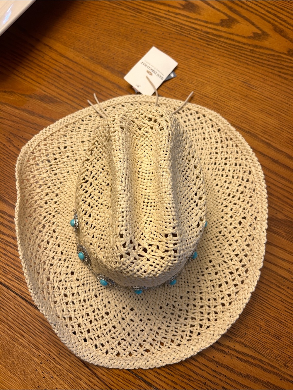 San Diego Hat Company Cream Straw Cowboy Hat with Turquoise Accents - Picture 1 of 4
